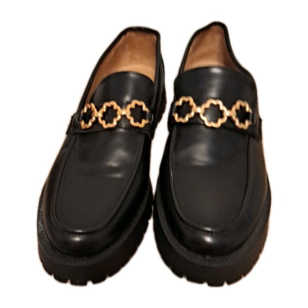 Sam & Libby Chunky Heeled Remi Black Gold Platform Y2K Loafers Women's Size 11